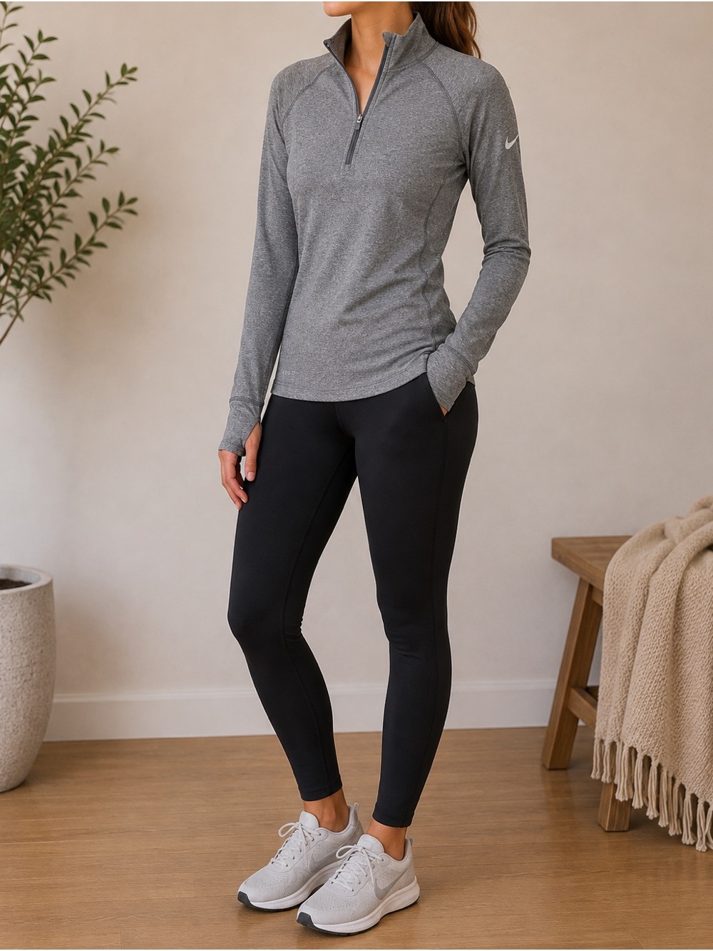 Nike Pro Dri-Fit 1/4 Zip Pullover Women's Gray Long Sleeve S